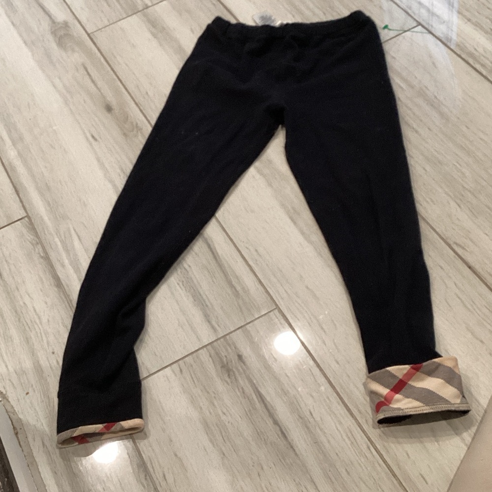 Burberry Black Kids Leggings with Signature Plaid Cuffs